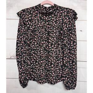 WAYF Anthropologie Long Sleeve Black‎ Floral Top Size Large